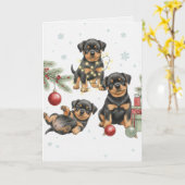 ロットワイラーの子犬のクリスマスカード カード (黄色い花)