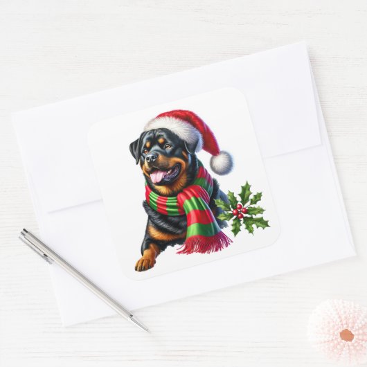 ロットワイラーの帽子とスカーフ スクエアシール (封筒)