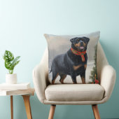 ロットワイラーの犬が雪のクリスマス クッション (椅子)