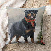 ロットワイラーの犬が雪のクリスマス クッション (ブランケット)