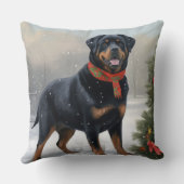 ロットワイラーの犬が雪のクリスマス クッション (裏面)