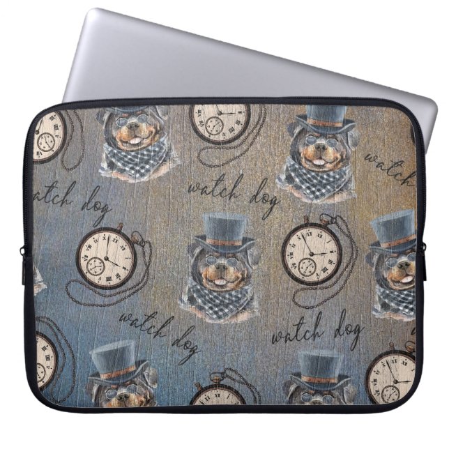 ロットワイラーの番犬のSteampunkのスタイル ラップトップスリーブ (正面)