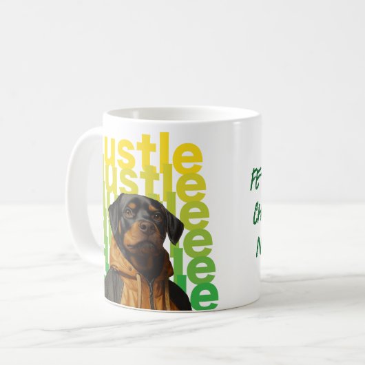 ロットワイラーはトラックスーツのコーヒーマグを着ている コーヒーマグカップ (正面左)