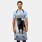 ロットワイラーは雪のクリスマスを許す エプロン (着用した状態)
