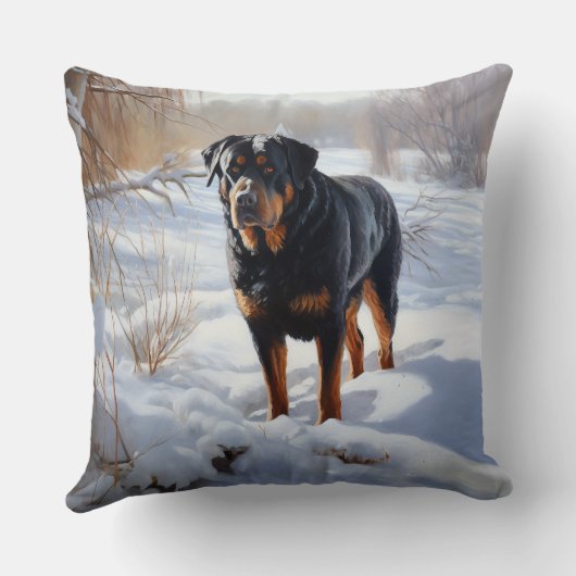ロットワイラーは雪のクリスマスを許す クッション (裏面)