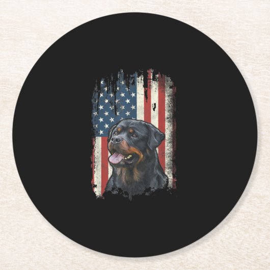 ロットワイラーアメリカ国旗愛国犬愛好家 ラウンドペーパーコースター (正面)