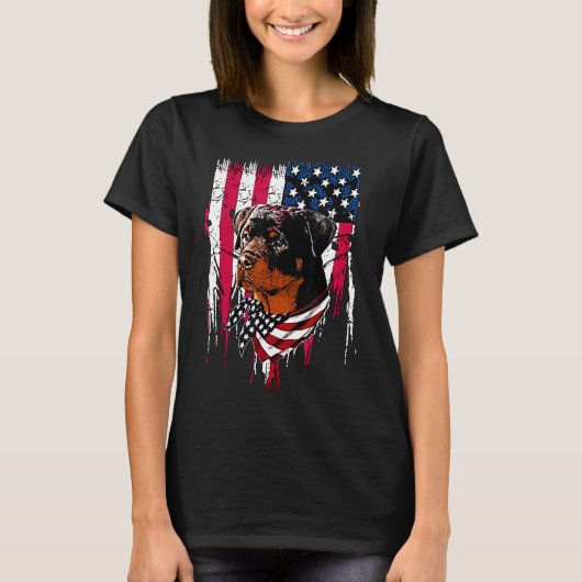 ロットワイラーアメリカ国旗 Tシャツ (正面)