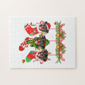 ロットワイラーインソックスクリスマスサンタハットクリスマスライト ジグソーパズル (横)