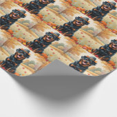 ロットワイラーイン紅葉感謝祭アート ラッピングペーパー (角)