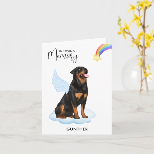 ロットワイラーエンジェルドッグメモリアルペットロス悔やみや弔慰 カード (黄色い花)