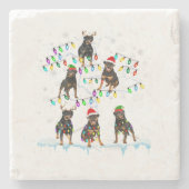 ロットワイラーオンクリスマスツリートナディアサンタドッグ恋人 ストーンコースター (正面)