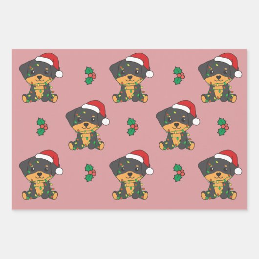 ロットワイラークリスマスウィンターアニマルズホリデードッグ ラッピングペーパーシート (正面3)
