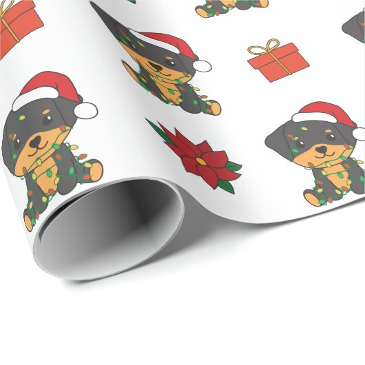 ロットワイラークリスマスウィンターキュートドッグズホリデー ラッピングペーパー (ロールコーナー)