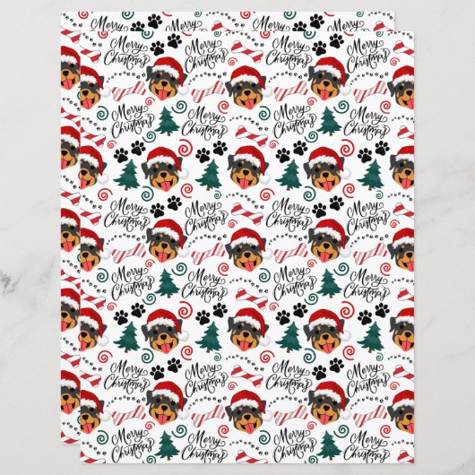 ロットワイラークリスマススクラップブック紙イン白 (正面/裏面)