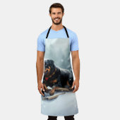 ロットワイラークリスマススノーウィンター装飾用クッション エプロン (着用した状態)