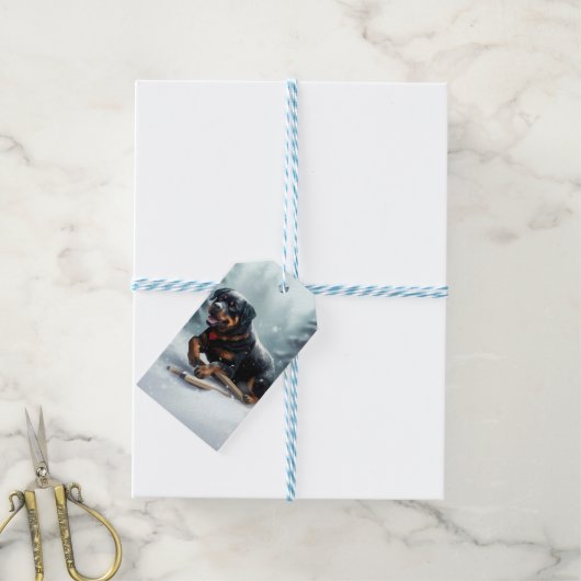 ロットワイラークリスマススノーウィンター装飾用クッション ギフトタグ (より糸付き)