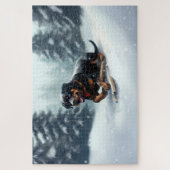 ロットワイラークリスマススノーウィンター装飾用クッション ジグソーパズル (縦)