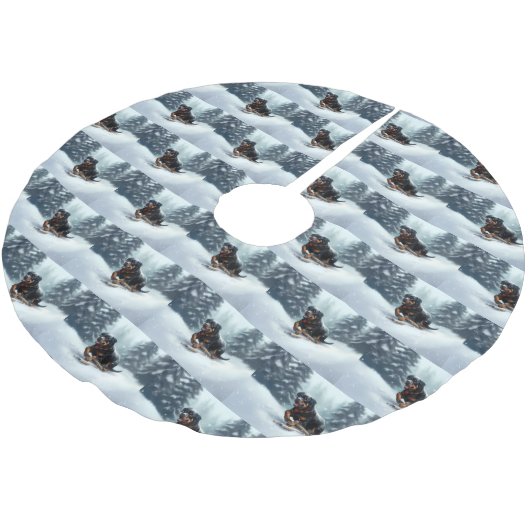 ロットワイラークリスマススノーウィンター装飾用クッション ブラッシュドポリエステルツリースカート (アングル)