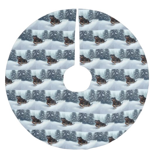 ロットワイラークリスマススノーウィンター装飾用クッション ブラッシュドポリエステルツリースカート (正面)