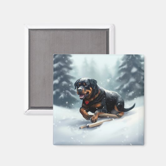 ロットワイラークリスマススノーウィンター装飾用クッション マグネット (正面/裏面)