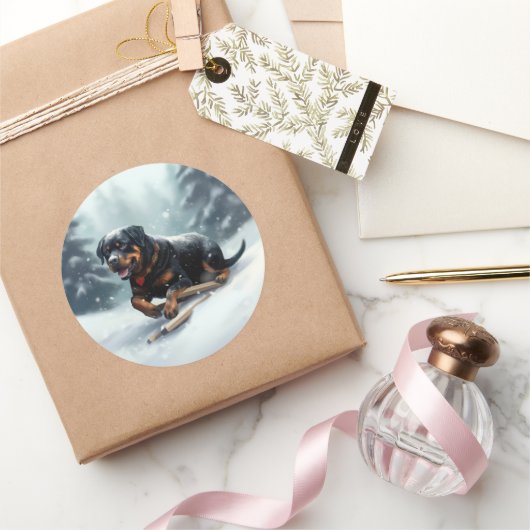 ロットワイラークリスマススノーウィンター装飾用クッション ラウンドシール (ギフト)