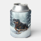 ロットワイラークリスマススノーウィンター装飾用クッション 缶クーラー (缶正面)