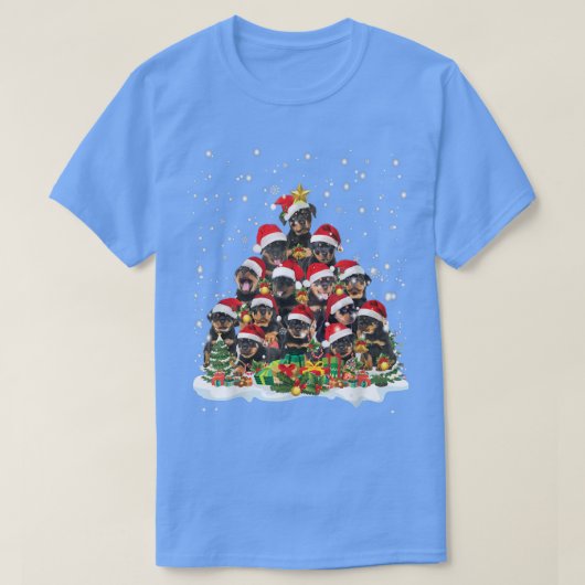 ロットワイラークリスマスツリーサンタハットパジャマドッグロフ Tシャツ (デザイン正面)