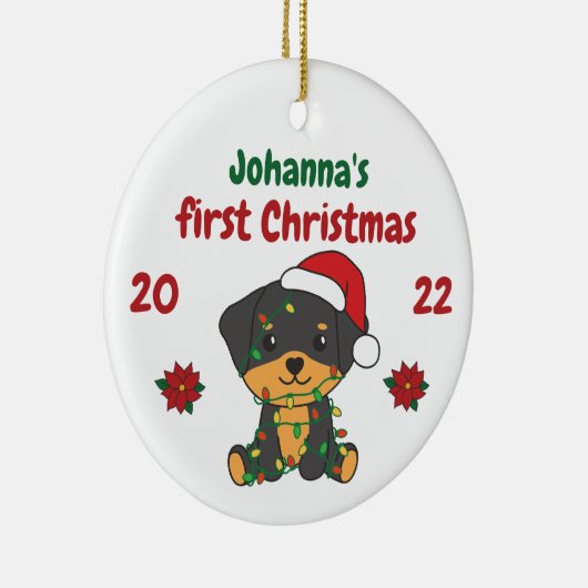 ロットワイラークリスマスバビーズ初めてのクリスマス セラミックオーナメント (右)