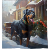 ロットワイラークリスマスフェスティバルシーズン シャワーカーテン (正面)