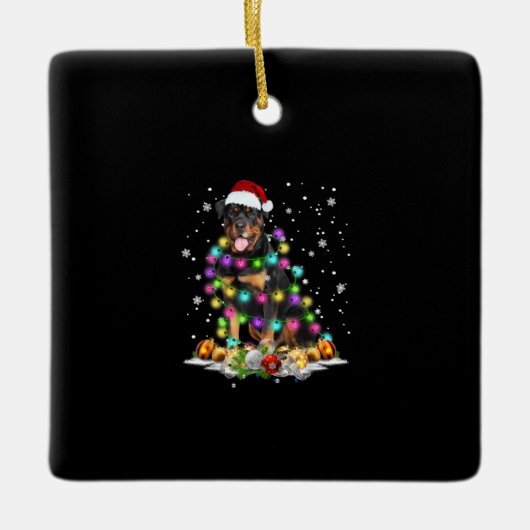 ロットワイラーサンタクリスマスツリーライトクリスマス セラミックオーナメント (正面)