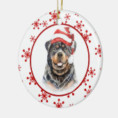 ロットワイラーサンタハットレッドスノーフレーククリスマス セラミックオーナメント (左)