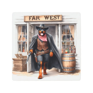 ロットワイラーシェリフインファーウエストサルーンウォーター色 メタルプリント