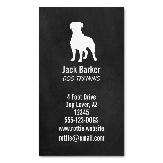 ロットワイラーシルエットシャルボードスタイル垂直 マグネット名刺 (正面縦)