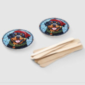 ロットワイラーステンドグラスのクリスマス ハンドファン (組立なし)