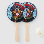 ロットワイラーステンドグラスのクリスマス ハンドファン (正面&裏面)