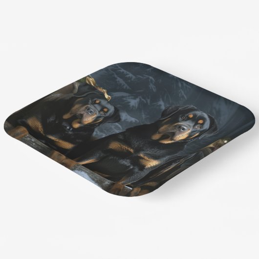 ロットワイラースノウリースレイクリスマスデコール ペーパープレート (傾斜あり)