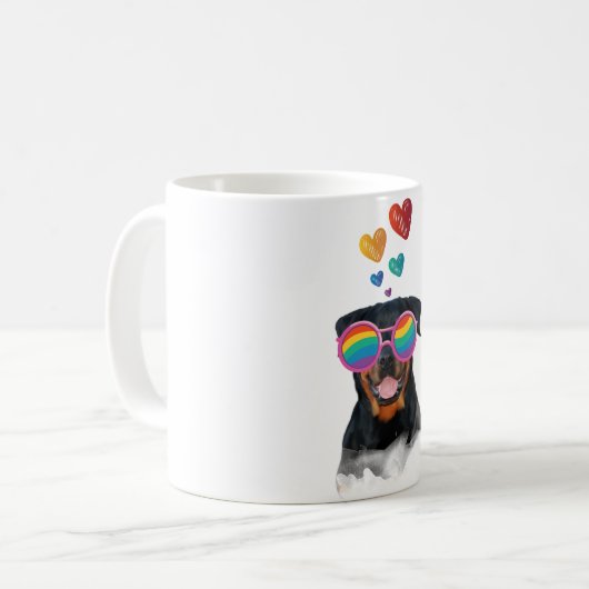 ロットワイラードッグとハートバレンタインデー コーヒーマグカップ (正面左)