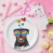 ロットワイラードッグとハートバレンタインデー ペーパープレート (パーティー)