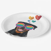 ロットワイラードッグとハートバレンタインデー ペーパープレート (アングル)
