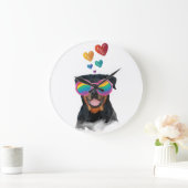 ロットワイラードッグとハートバレンタインデー ラージ壁時計 (ホーム)