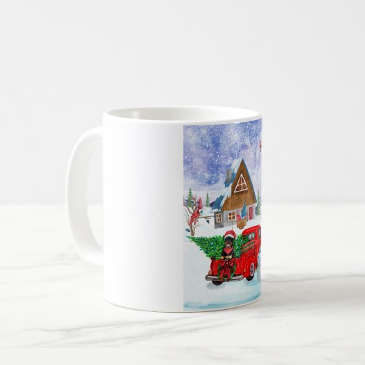 ロットワイラードッグのクリスマスデリバリートラック雪 コーヒーマグカップ (正面左)