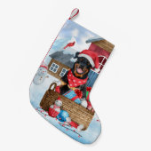 ロットワイラードッグインスノークリスマスドッグ スモールクリスマスストッキング (正面 (吊り時))