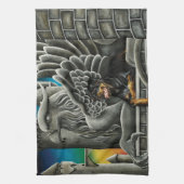 ロットワイラードッグガルゴイルファンタジー キッチンタオル (縦)