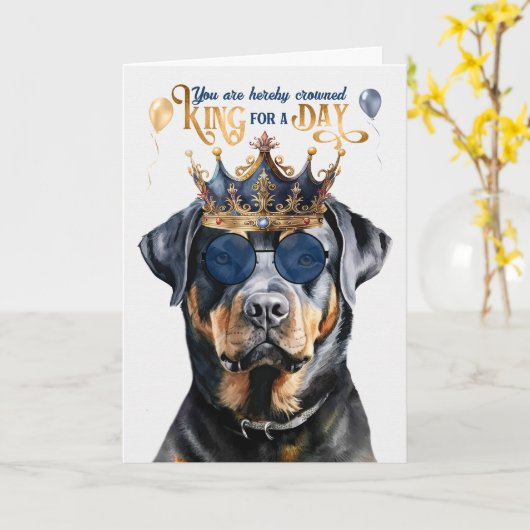 ロットワイラードッグキングのためのデイおもしろい誕生日 カード (黄色い花)