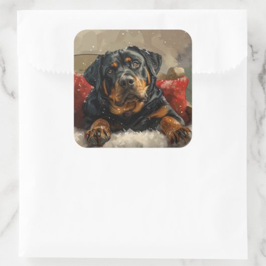 ロットワイラードッグクリスマスフェスティバル スクエアシール (バッグ)