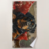 ロットワイラードッグクリスマスフェスティバル ビーチタオル (正面)