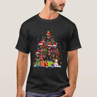 ロットワイラードッグクリスマスライトツリーペットドッグ恋人 Tシャツ