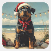 ロットワイラードッグクリスマスヴィンテージビーチ スクエアシール (正面)