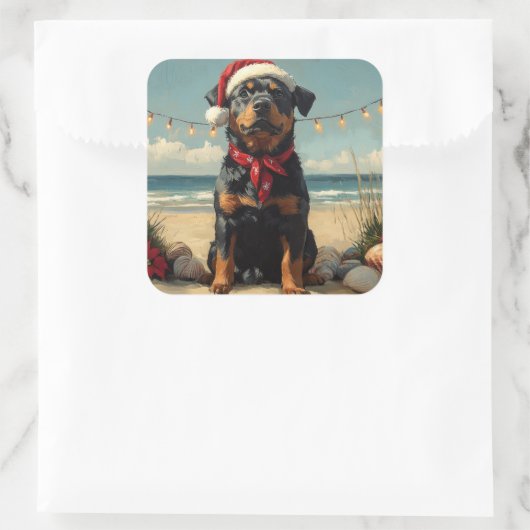ロットワイラードッグクリスマスヴィンテージビーチ スクエアシール (バッグ)