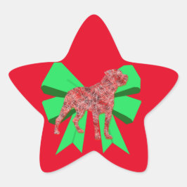 ロットワイラードッグシルエットグリーンボウクリスマス 星シール